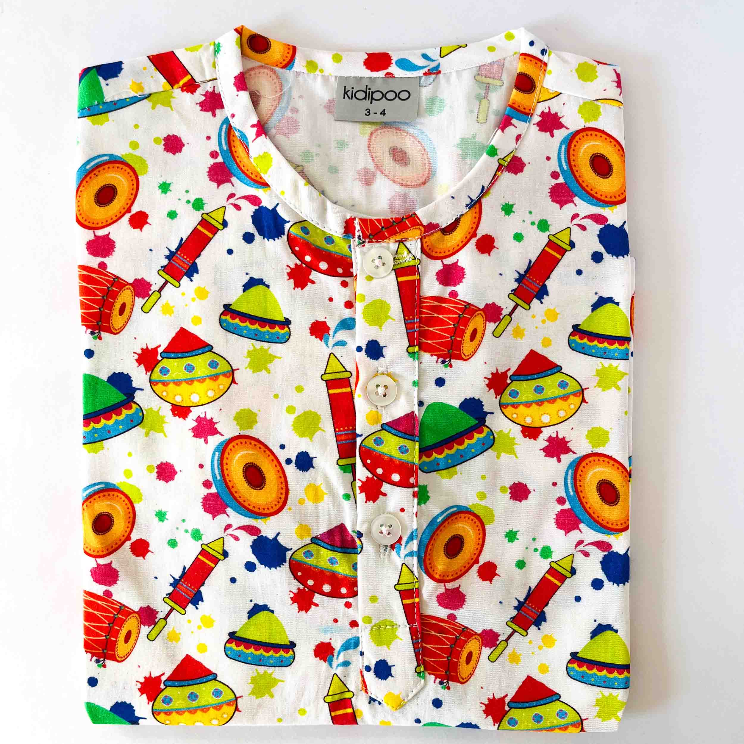 Colorful children's jacket with cartoon patterns on a white background