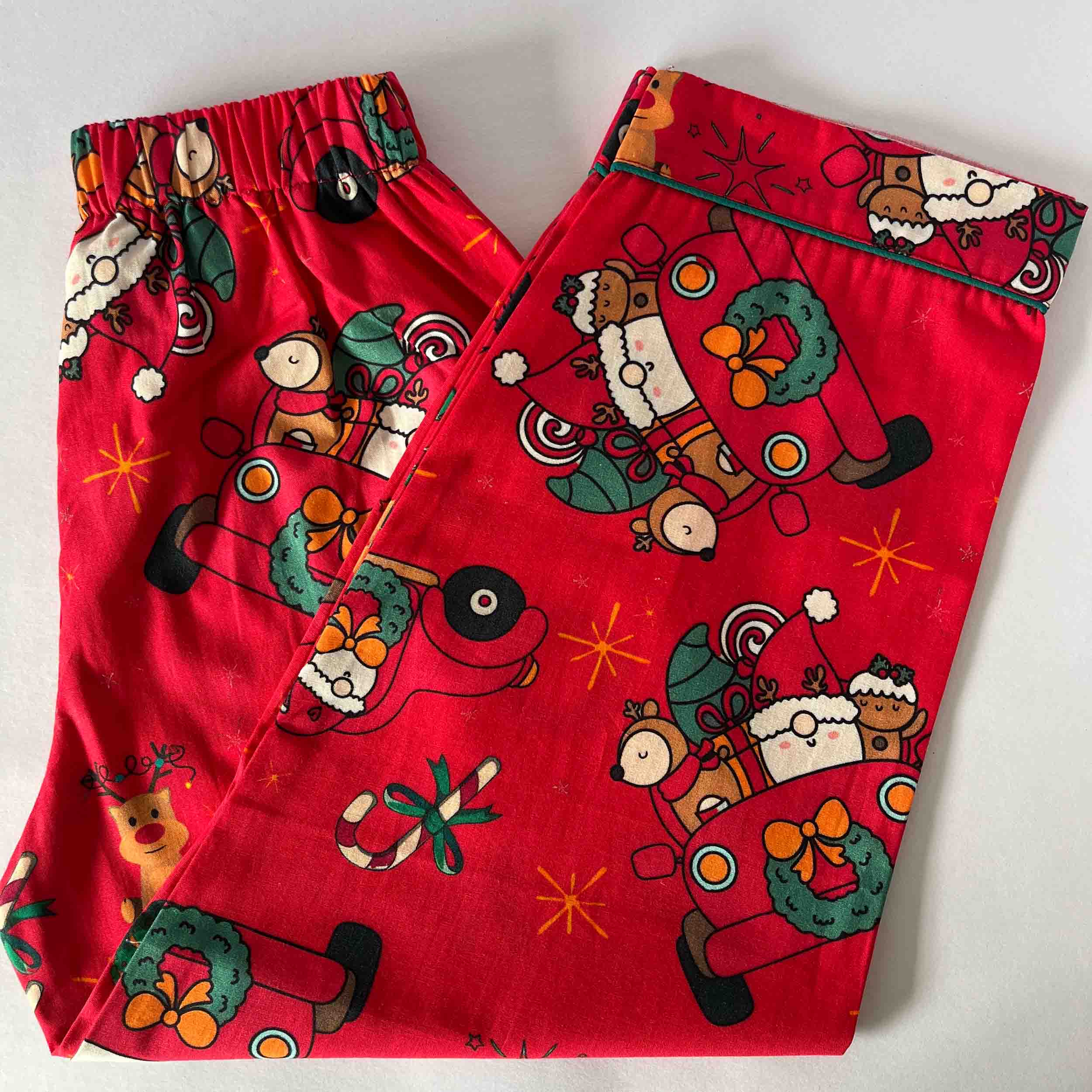 Kids red Christmas car print pajama elastic waist cotton nightwear bottom
