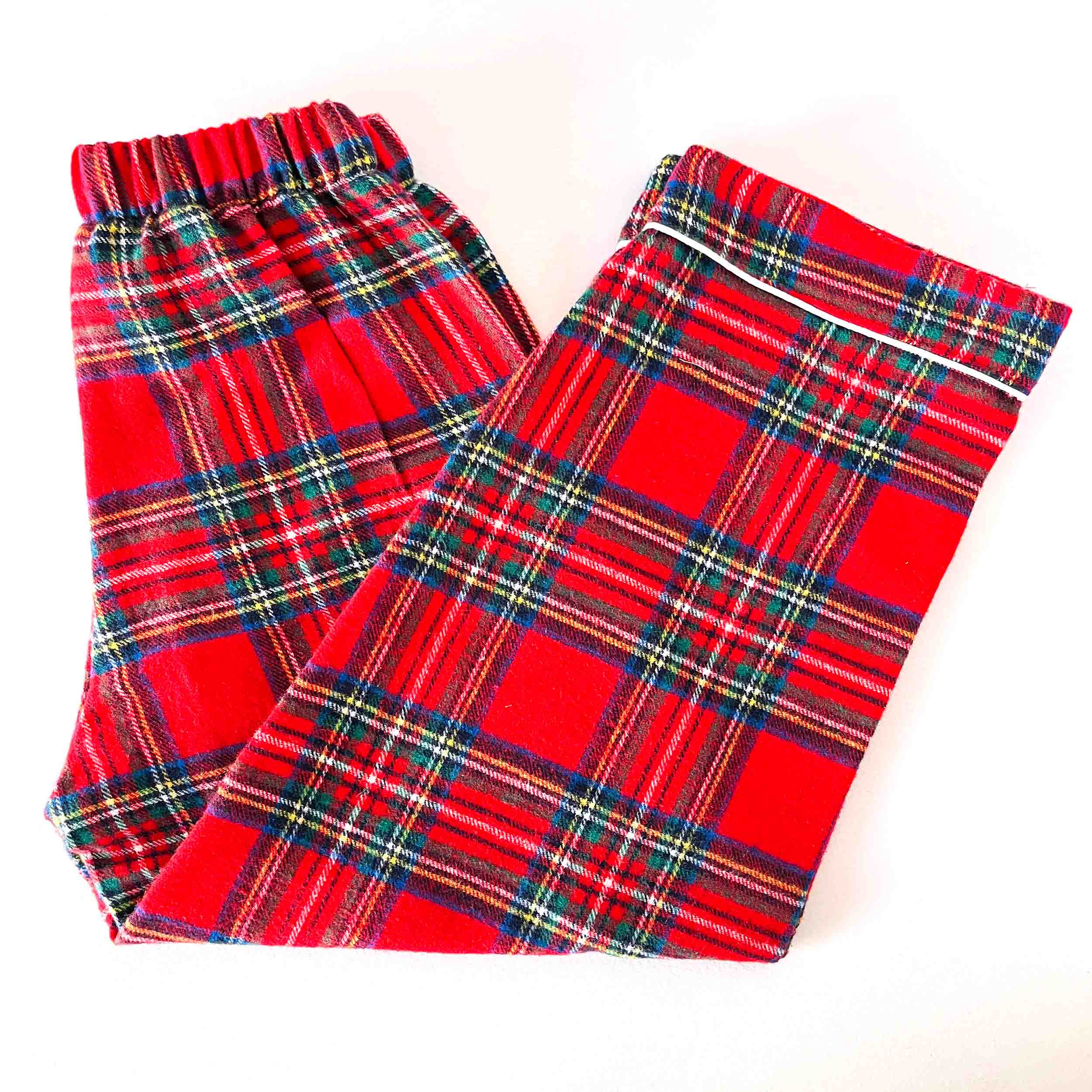 Kids red flannel checkered cotton full length pajama elastic waist soft warm winter nightwear bottom for boys and girls