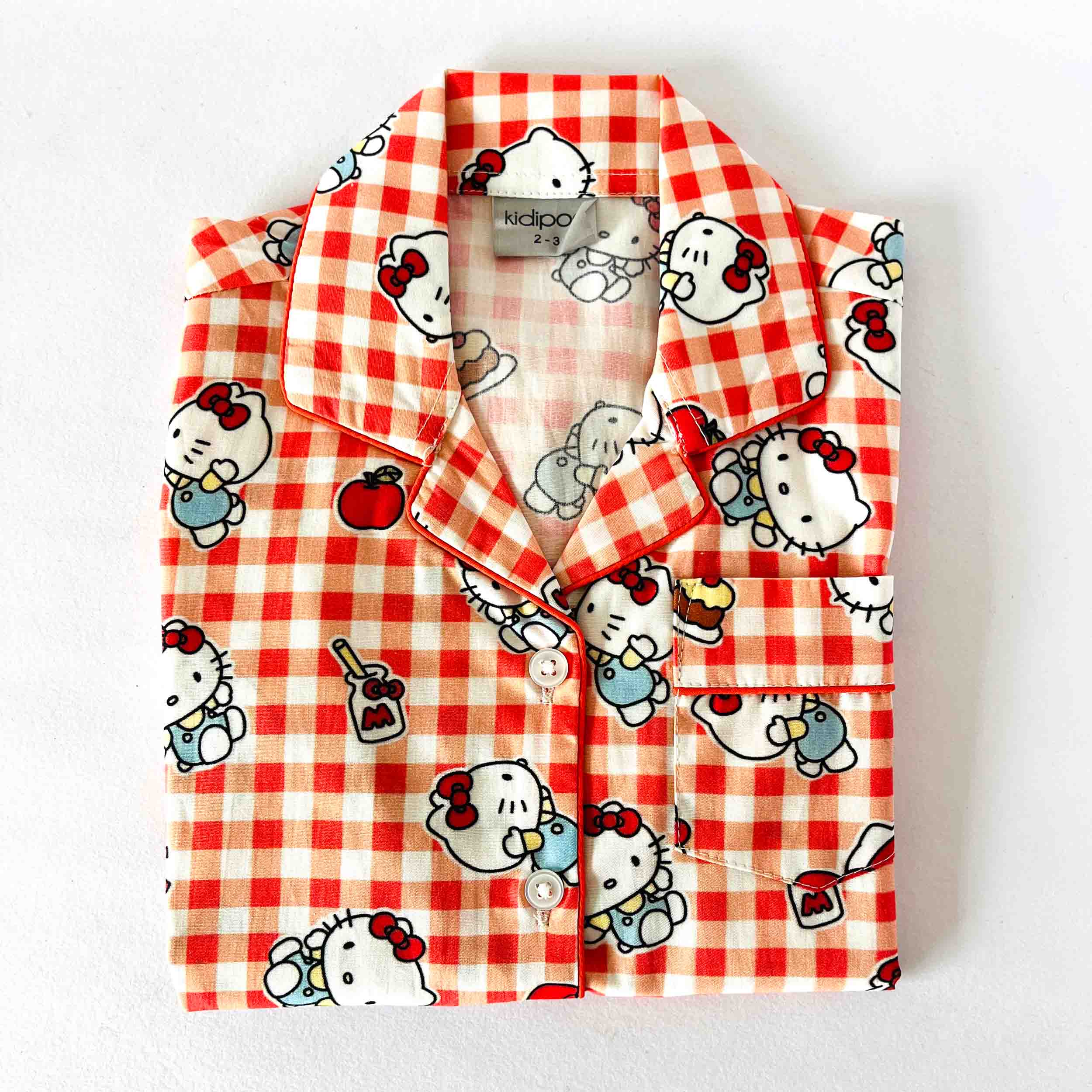 Adorable kitty and gingham print kids nightwear with long sleeve shirt 