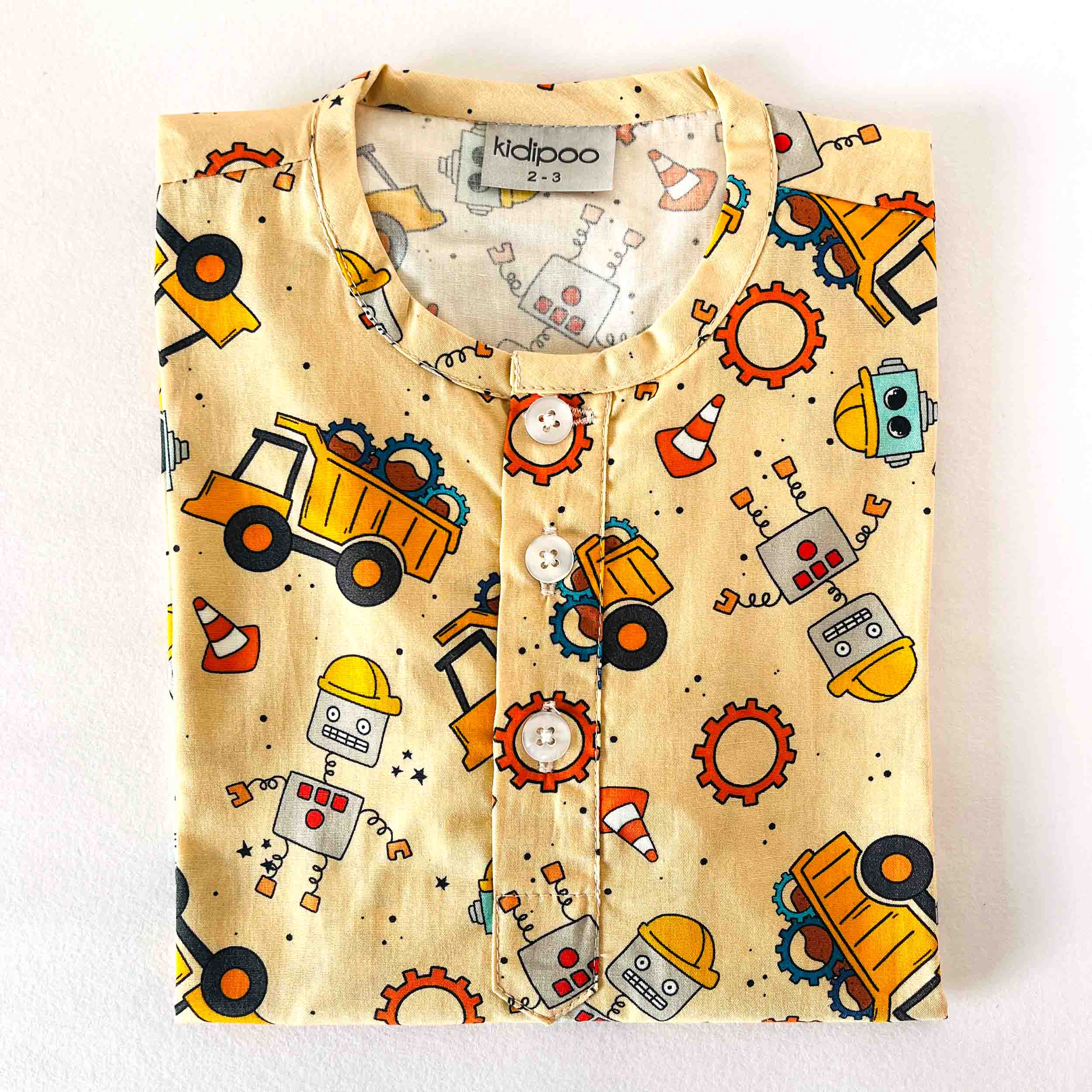Kids cotton nightwear top with robot and tools print long sleeve round neck shirt