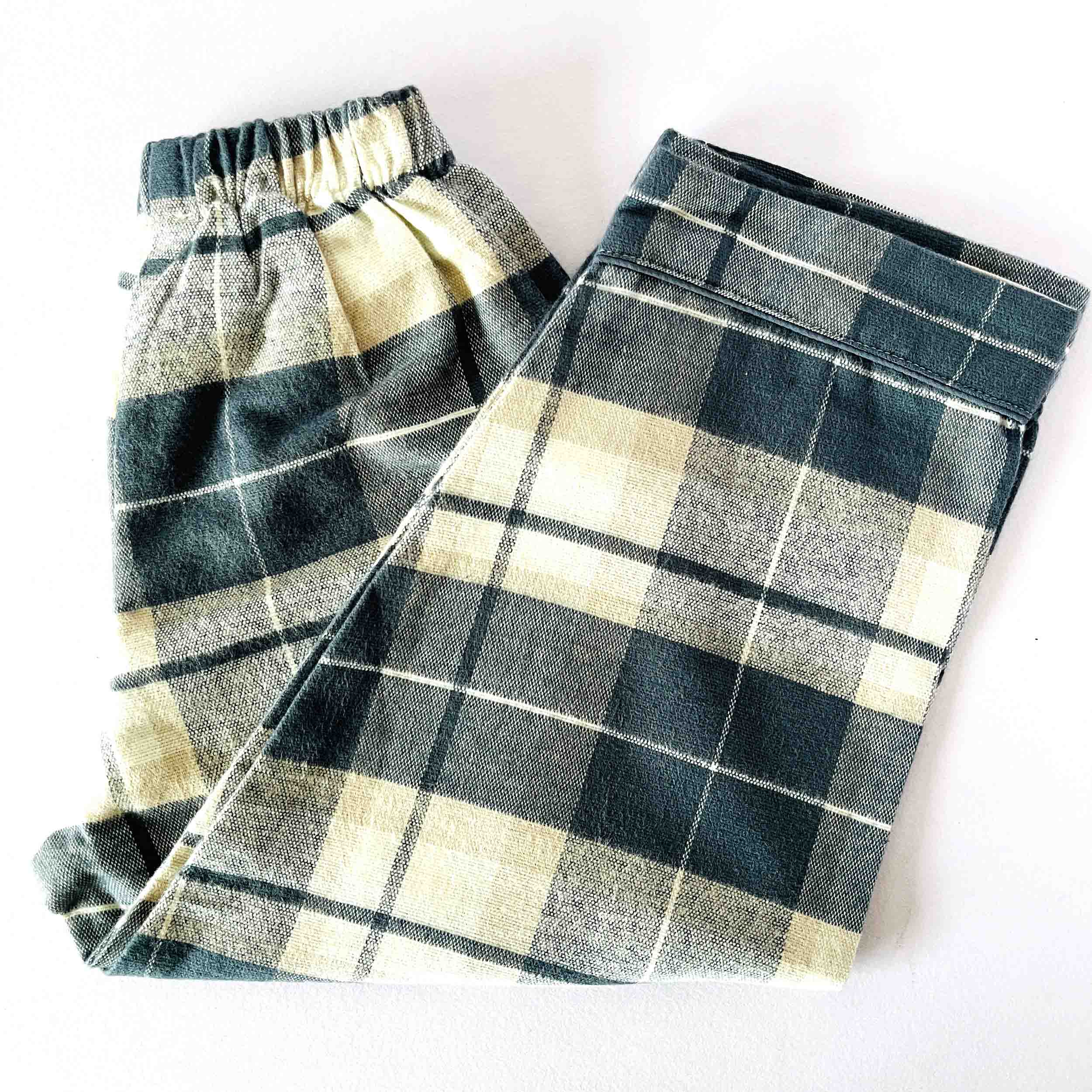 Kids green checkered flannel pajama elastic waist cotton nightwear bottom