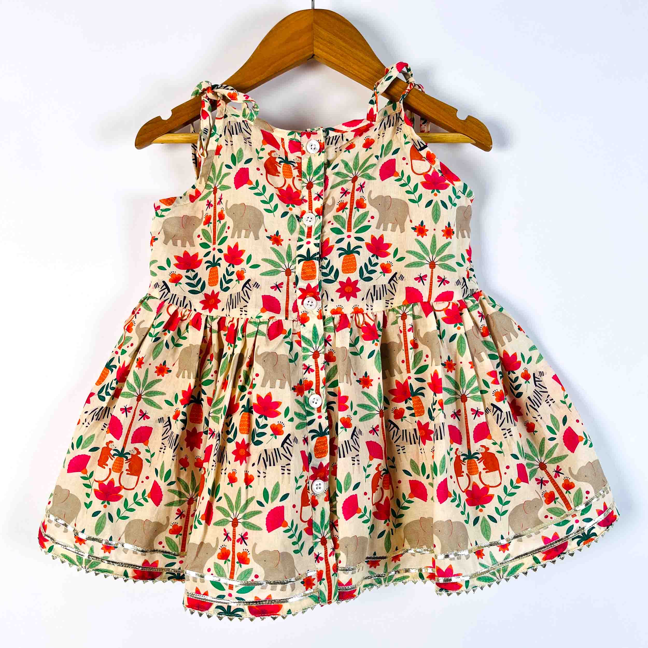 Girls Royal Safari sleeveless printed cotton kurti back view with button closure