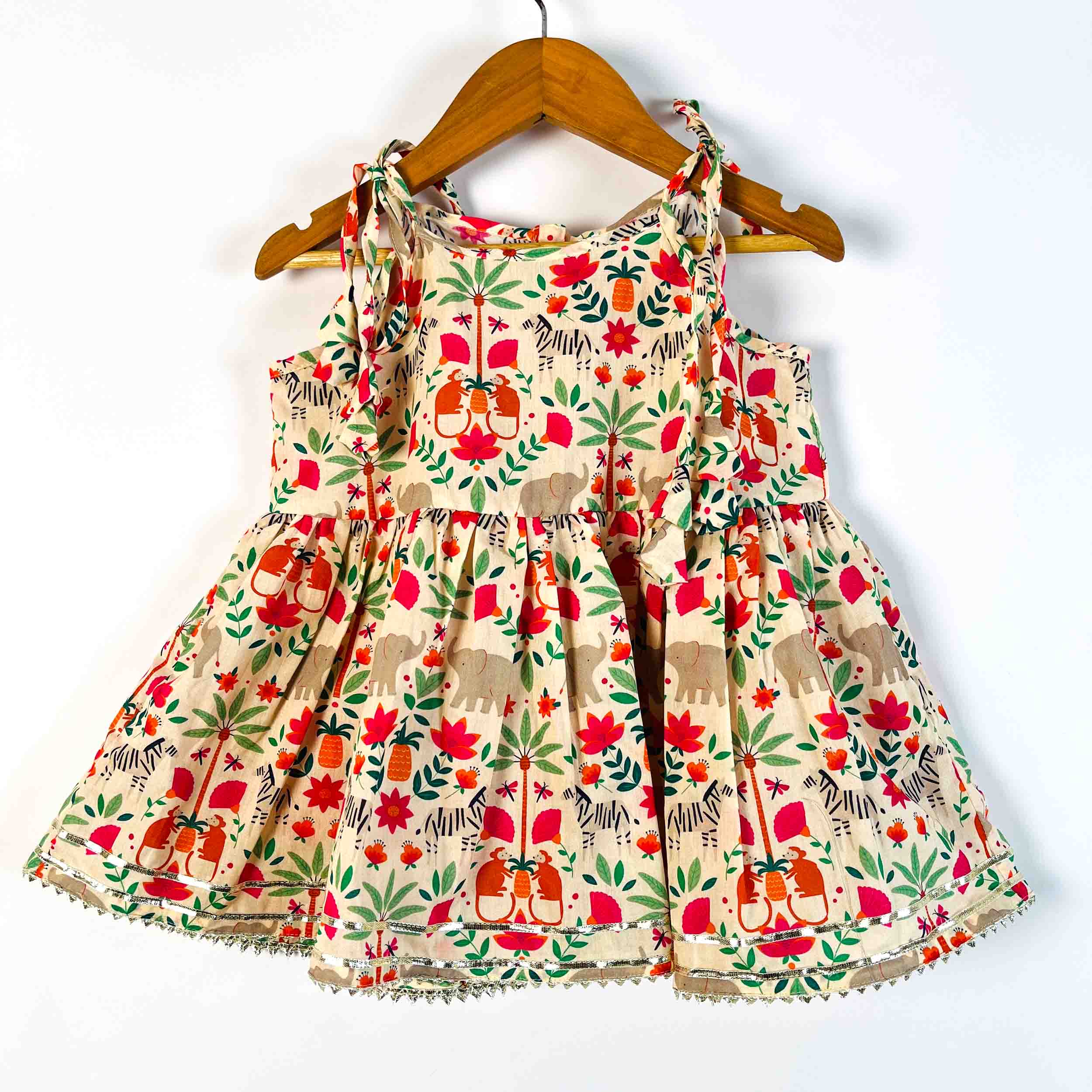 Girls Royal Safari sleeveless printed cotton kurti front view with floral print