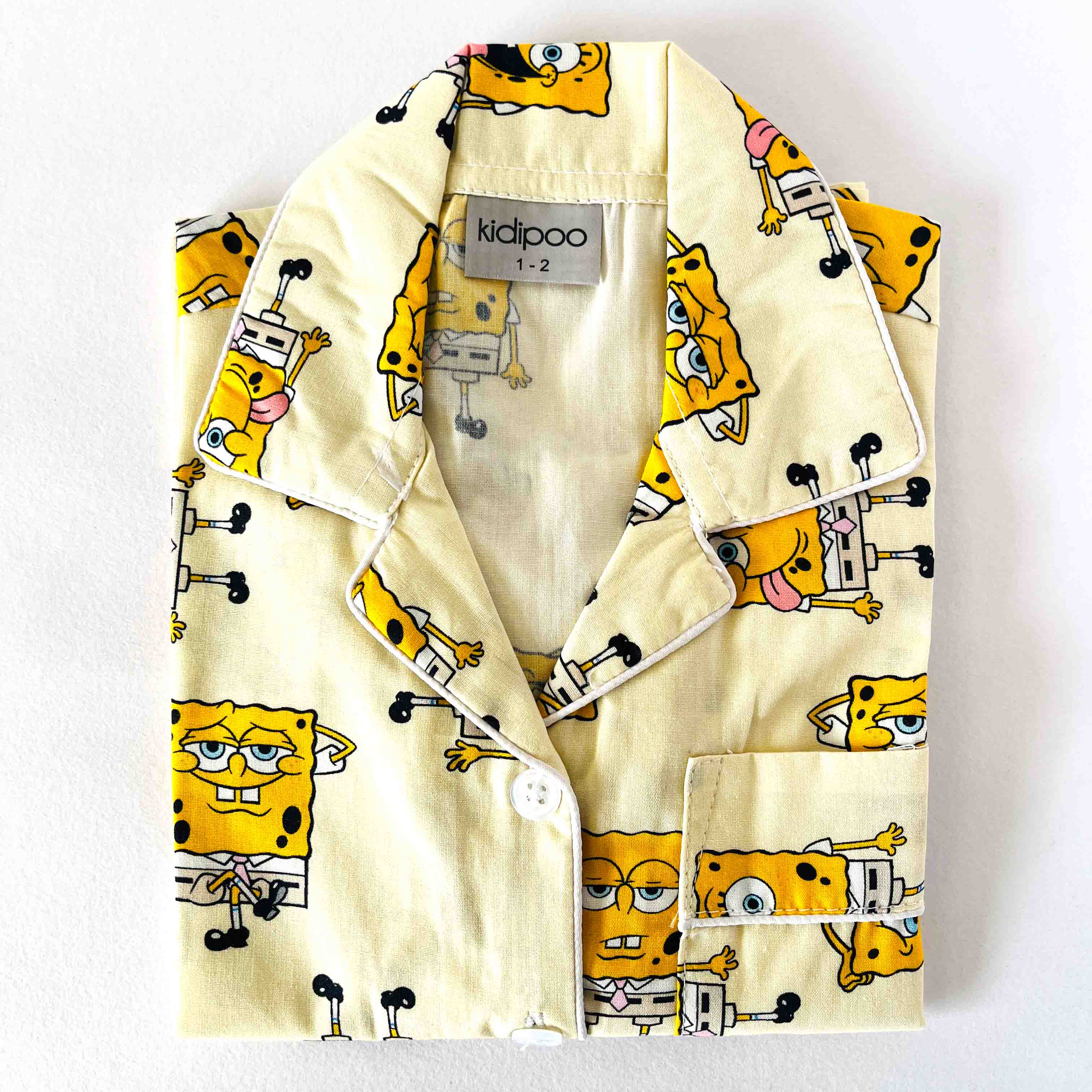 White shirt with SpongeBob SquarePants pattern on a white background