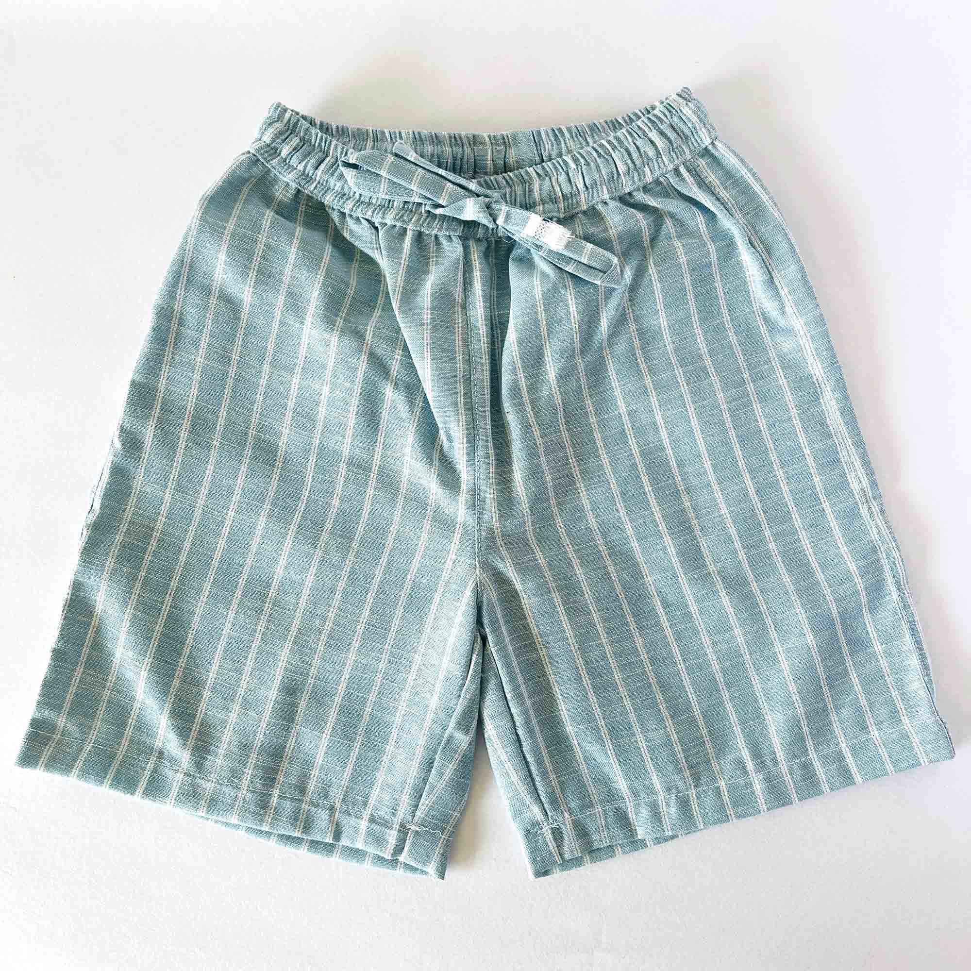 Blue striped shorts on a white background