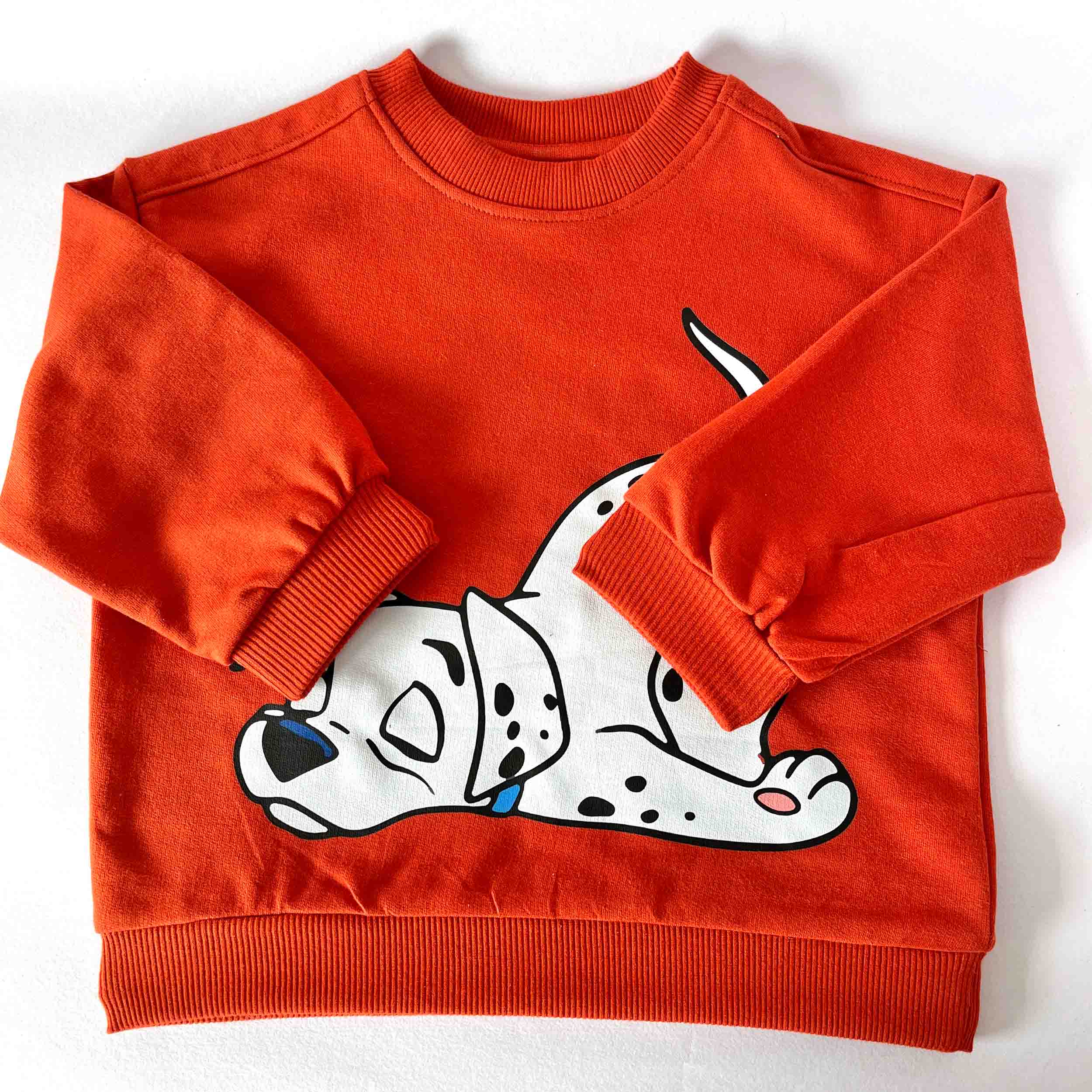 Kids dalmatian dog print cotton sweatshirt side view with long sleeve design