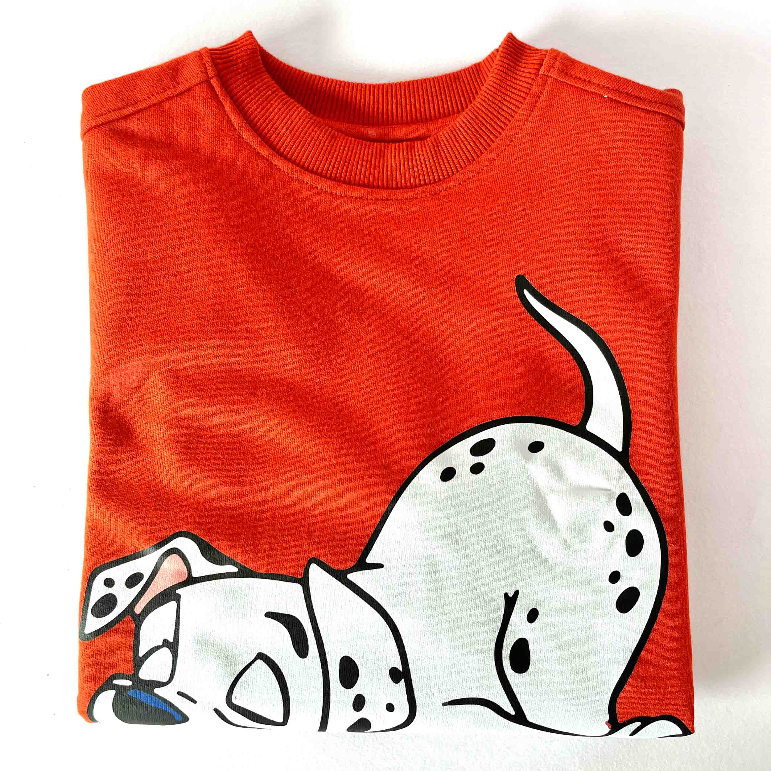 Kids cotton sweatshirt with dalmatian dog print and round neck long sleeve style