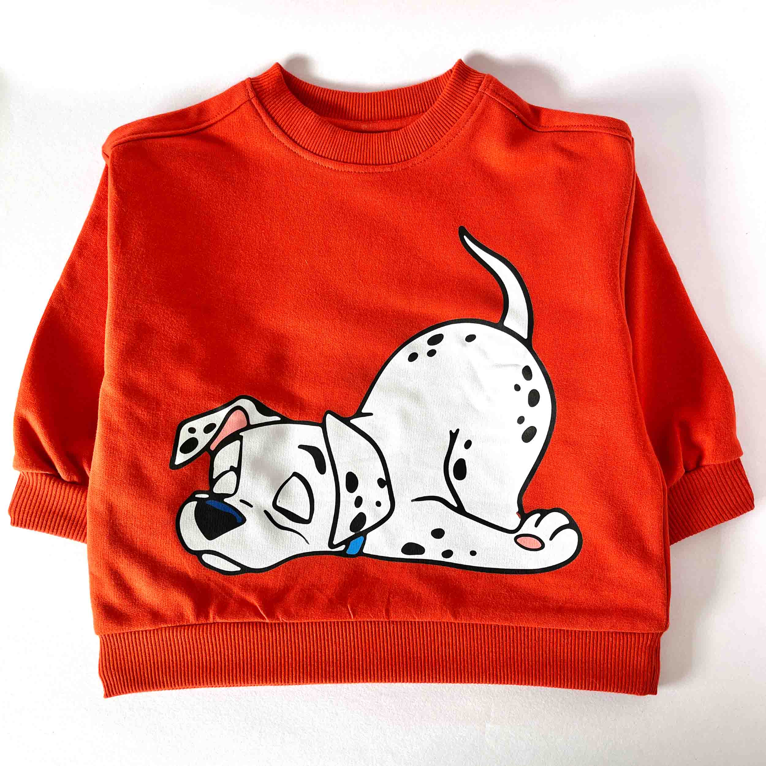 Kids dalmatian dog print cotton sweatshirt with round neck and long sleeve design