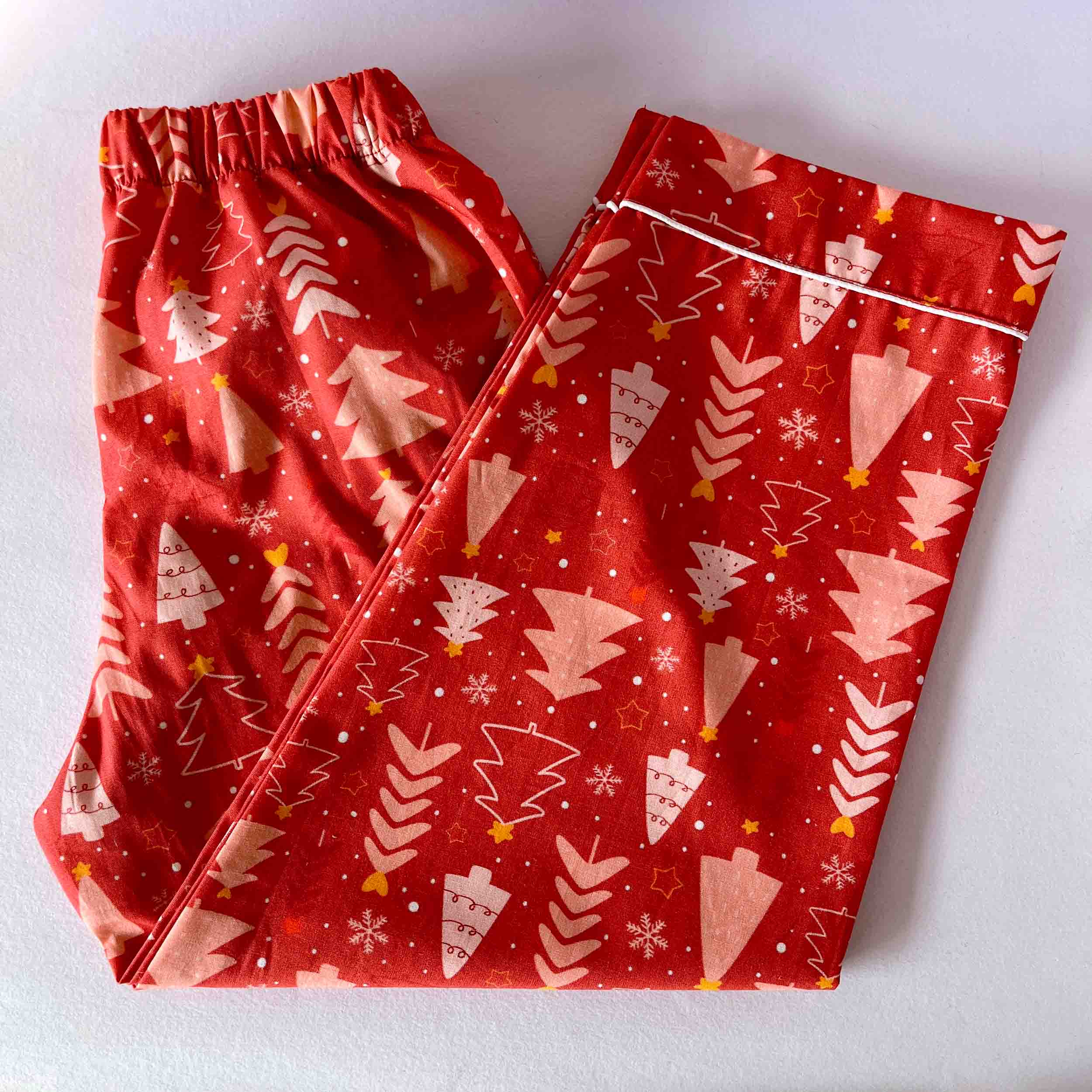 Kids red Christmas tree print pajama elastic waist cotton nightwear bottom