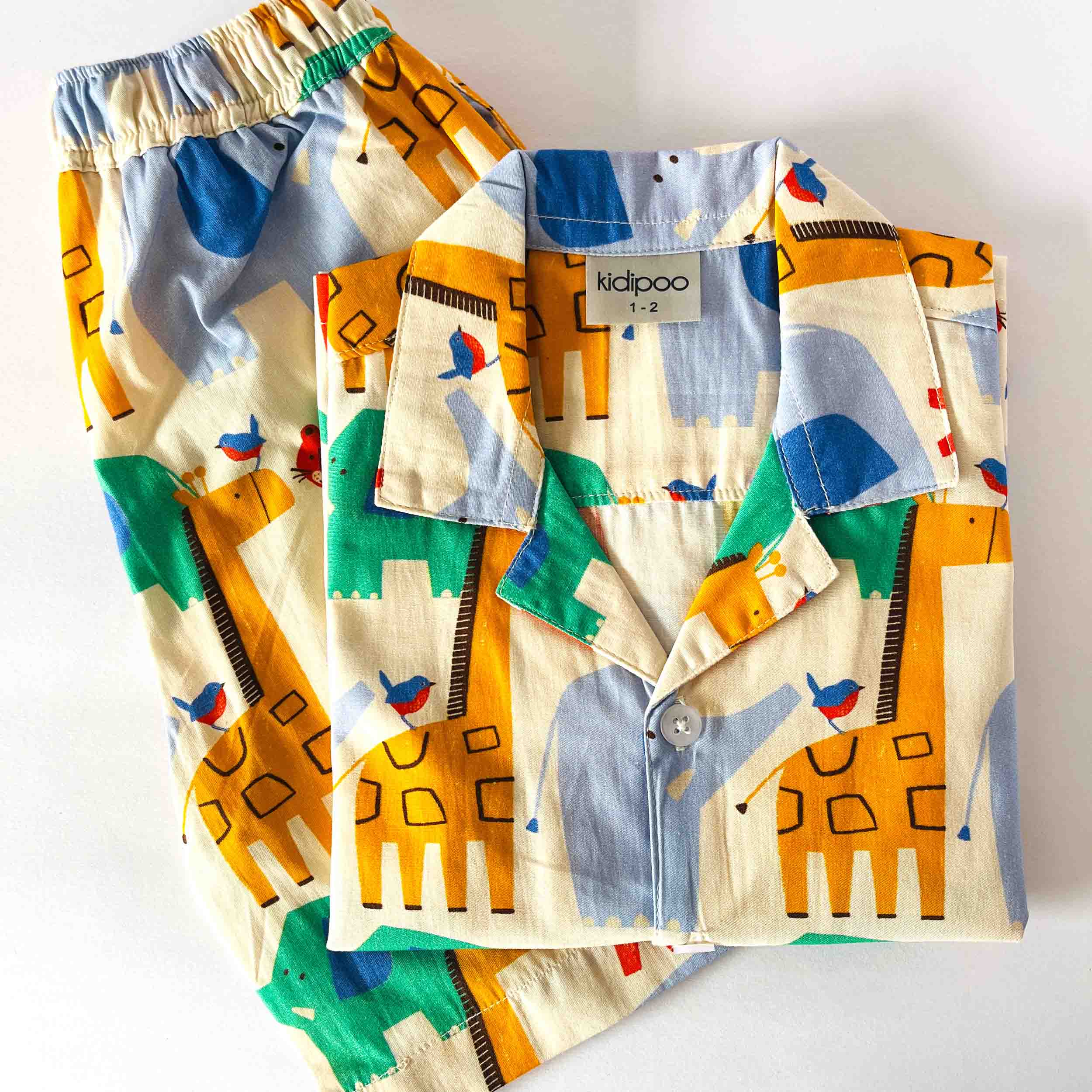 Kids multicolor animal print coord set cotton shirt and shorts summer outfit
