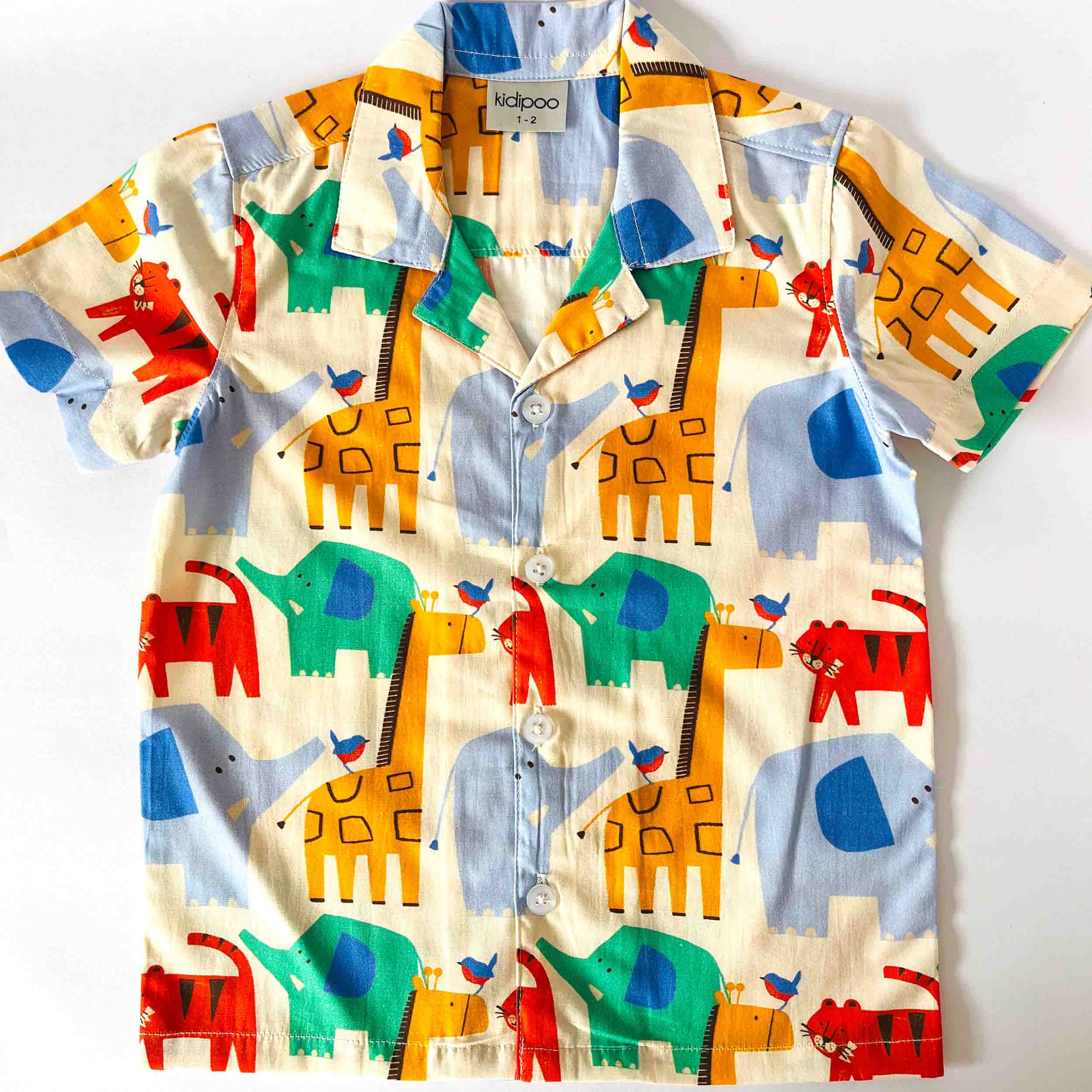 Kids cotton shirt with multicolor animal print half sleeve button shirt