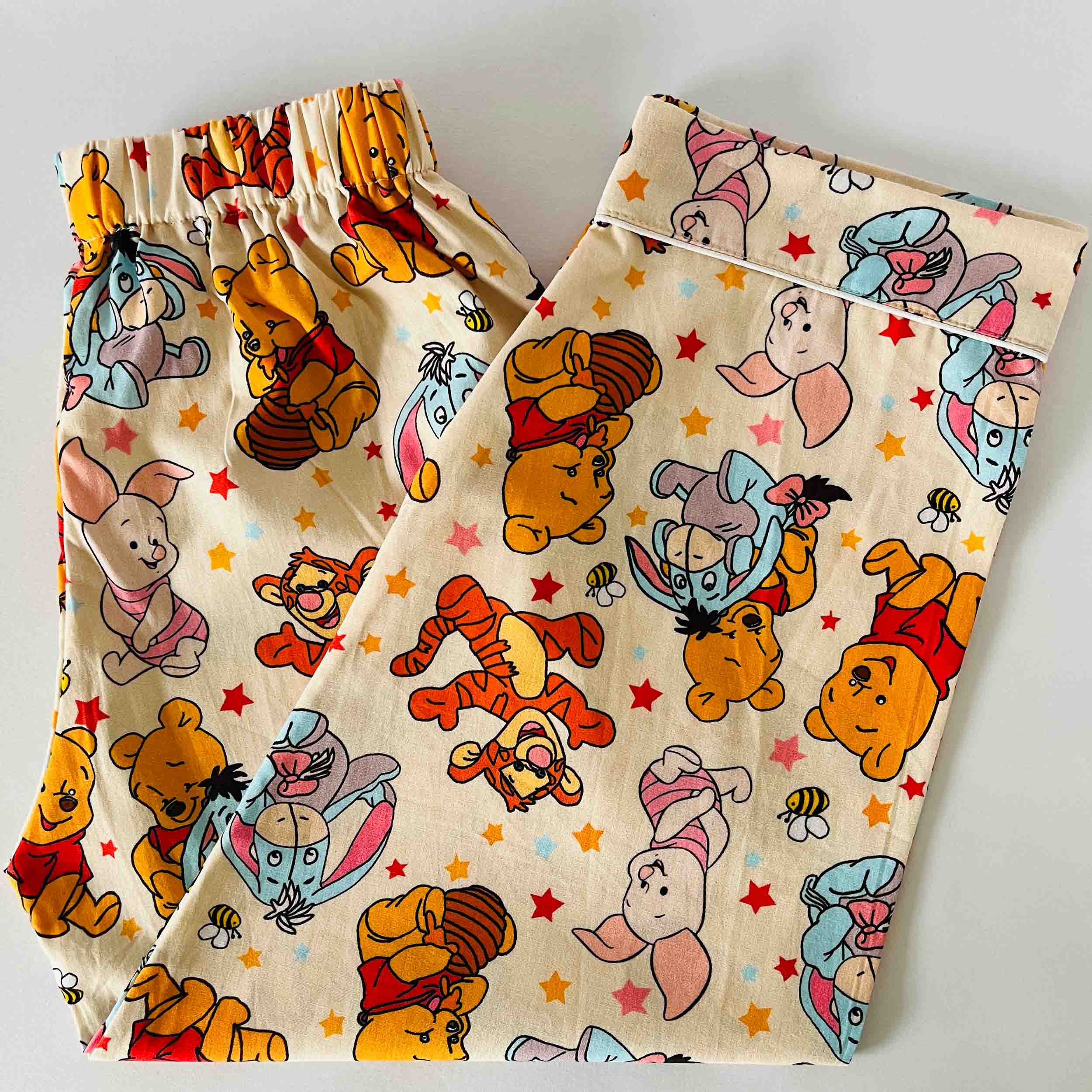 Kids teddy bear and friends print cotton full length pajama elastic waist soft breathable nightwear bottom for boys and girls