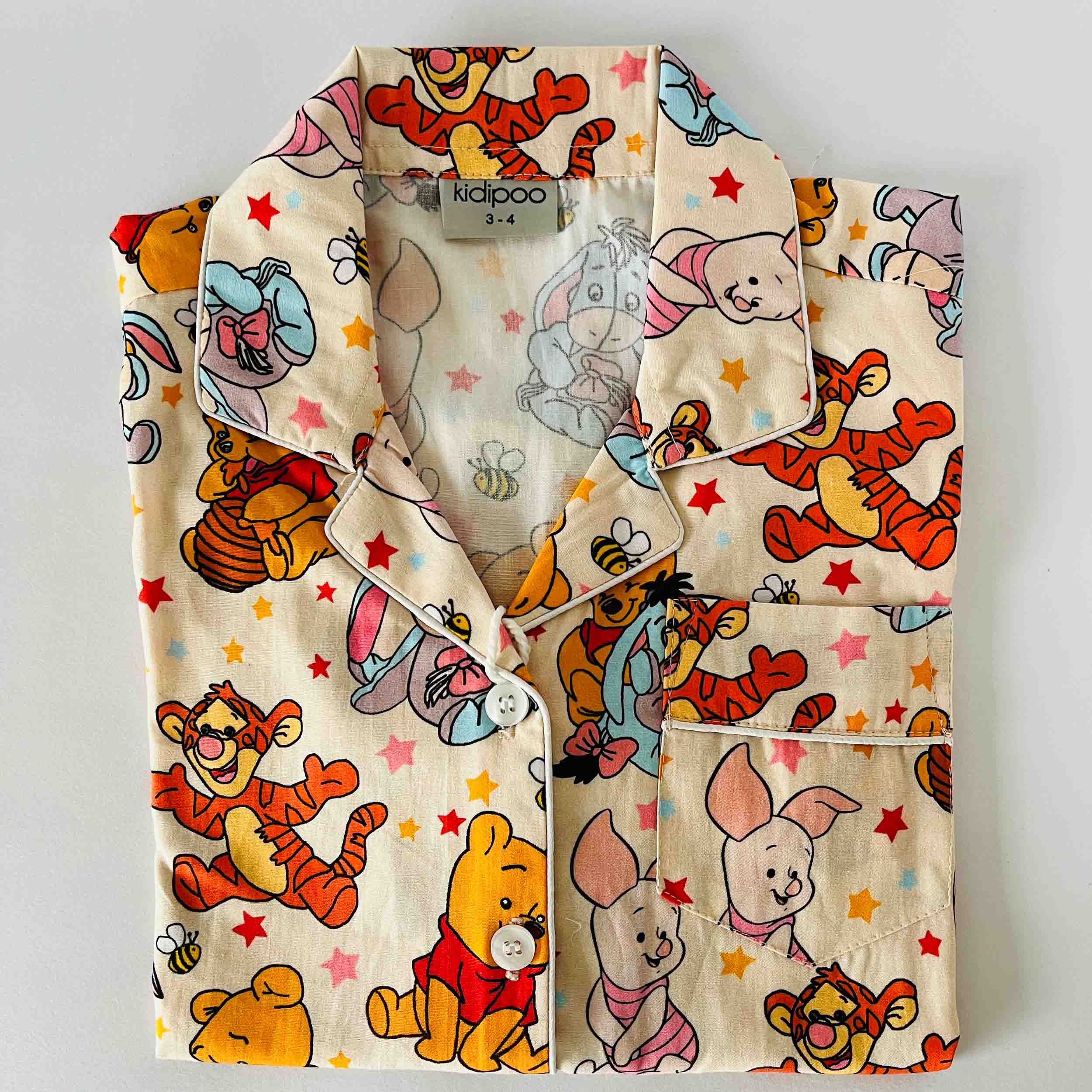 Kids teddy bear and friends print cotton full sleeve shirt soft breathable nightwear top for boys and girls