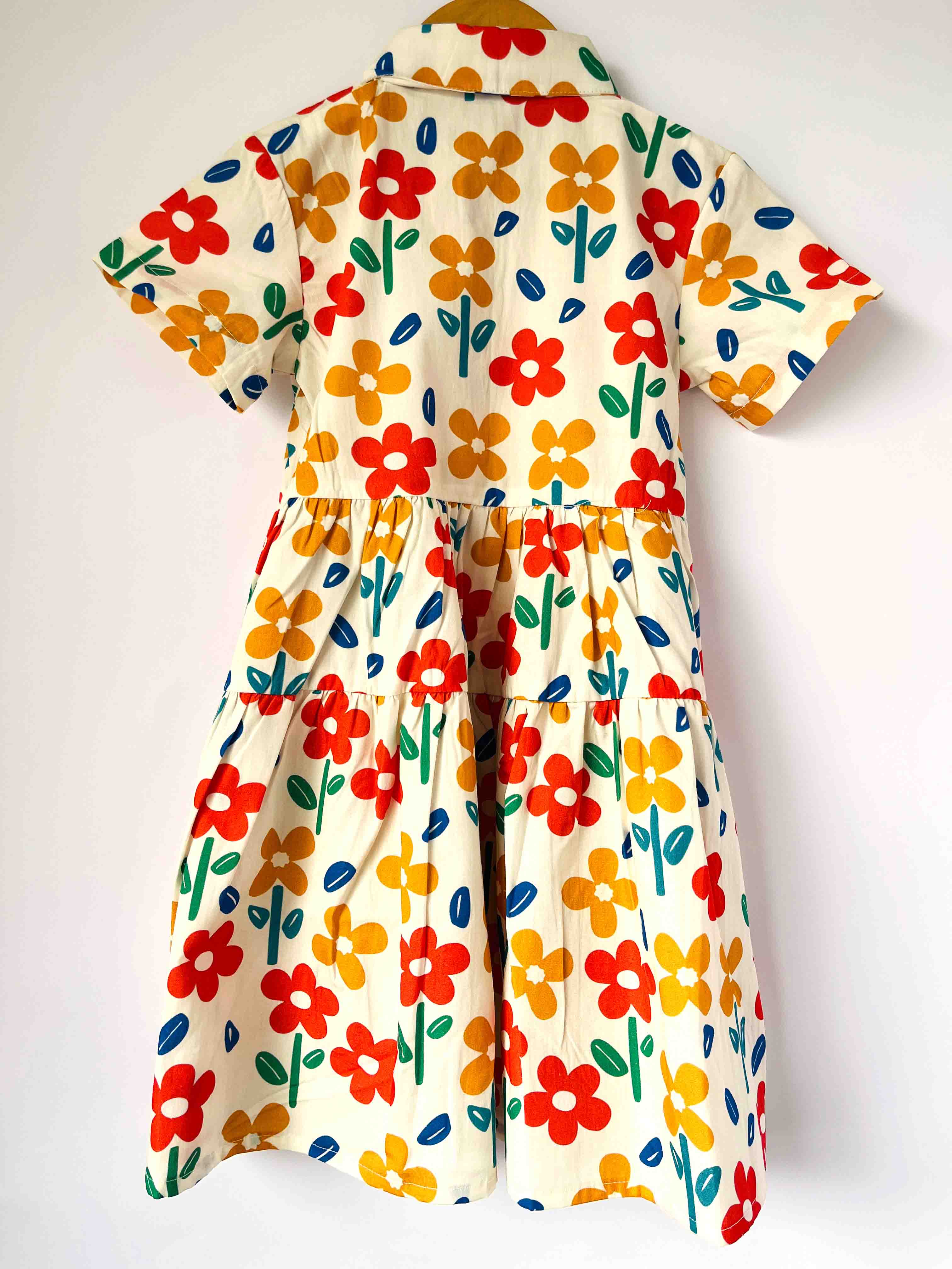 girls floral print dress back design with pleated waist detail