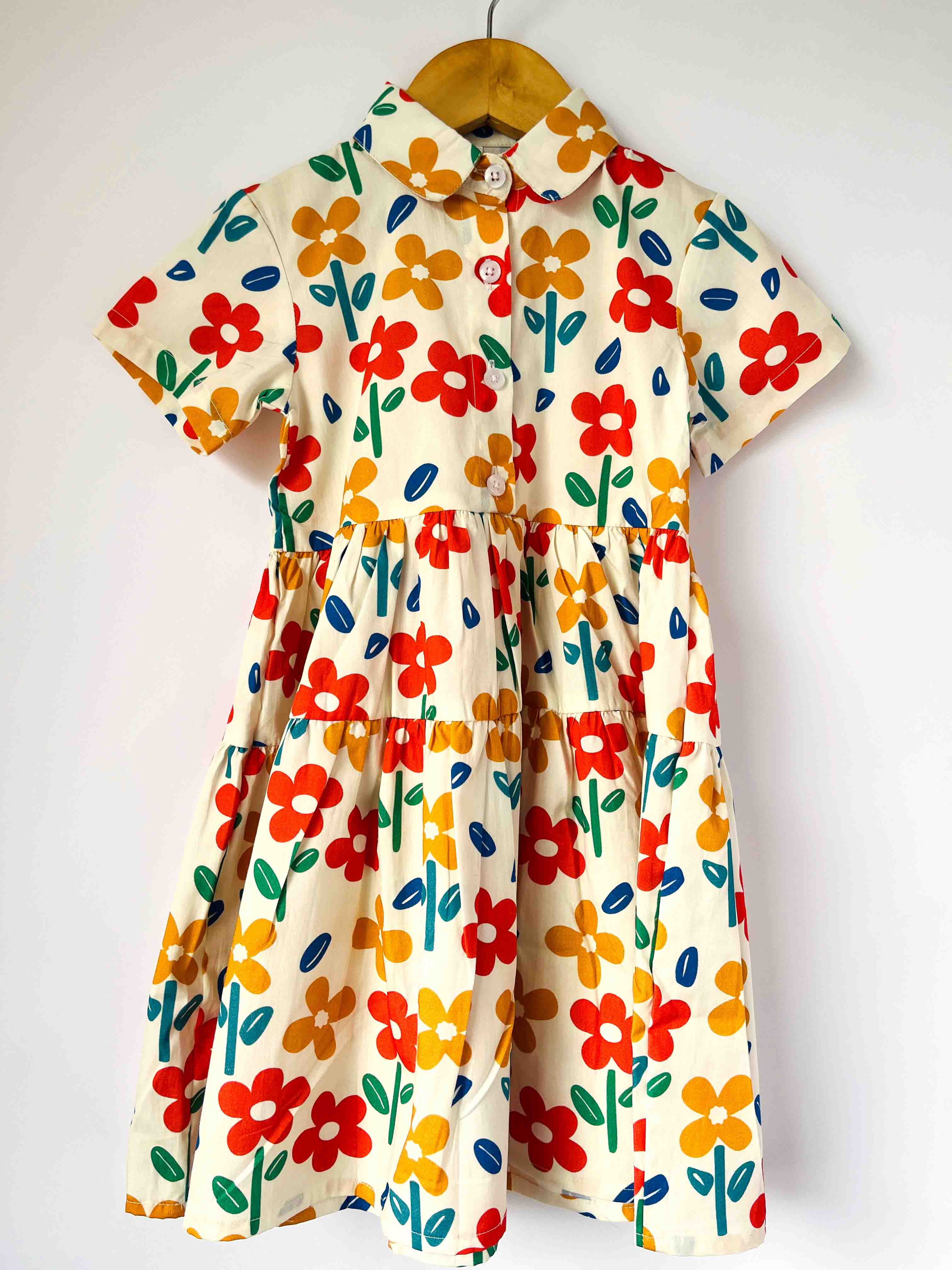 キッズ古着50's rockmoumt fancy art deco tulip Kids White Cotton Dress - Floral Design