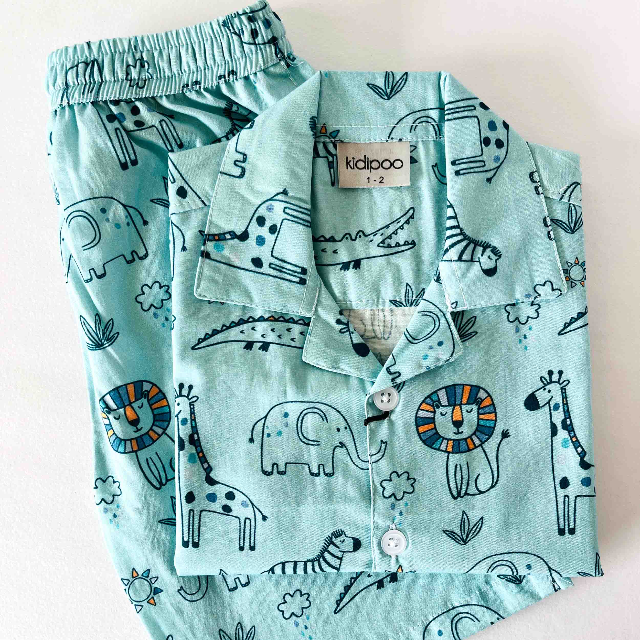 Kids blue animal print cotton coord set shirt and shorts