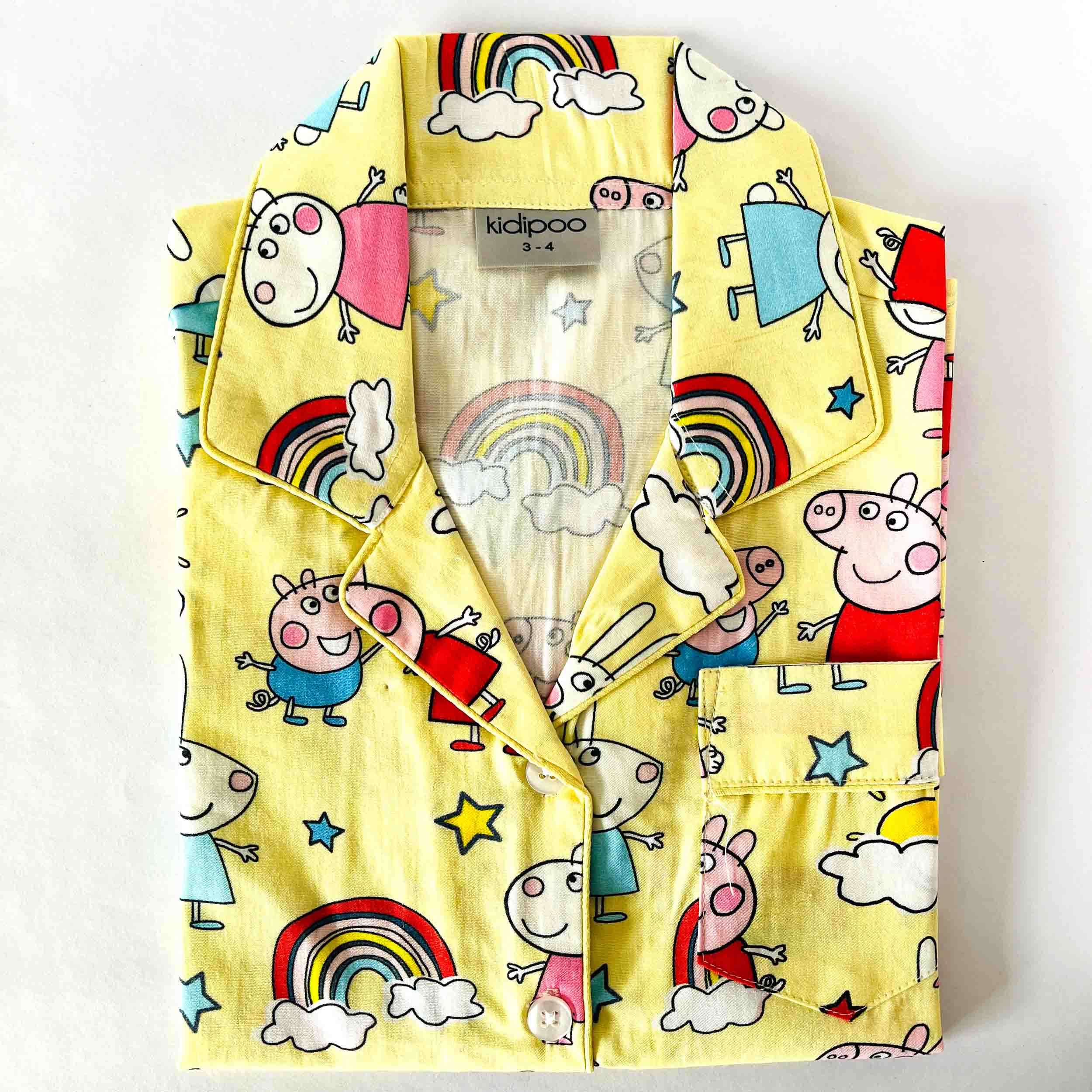 Kids cotton night shirt with peppa pig cartoon print and long sleeve button-down style