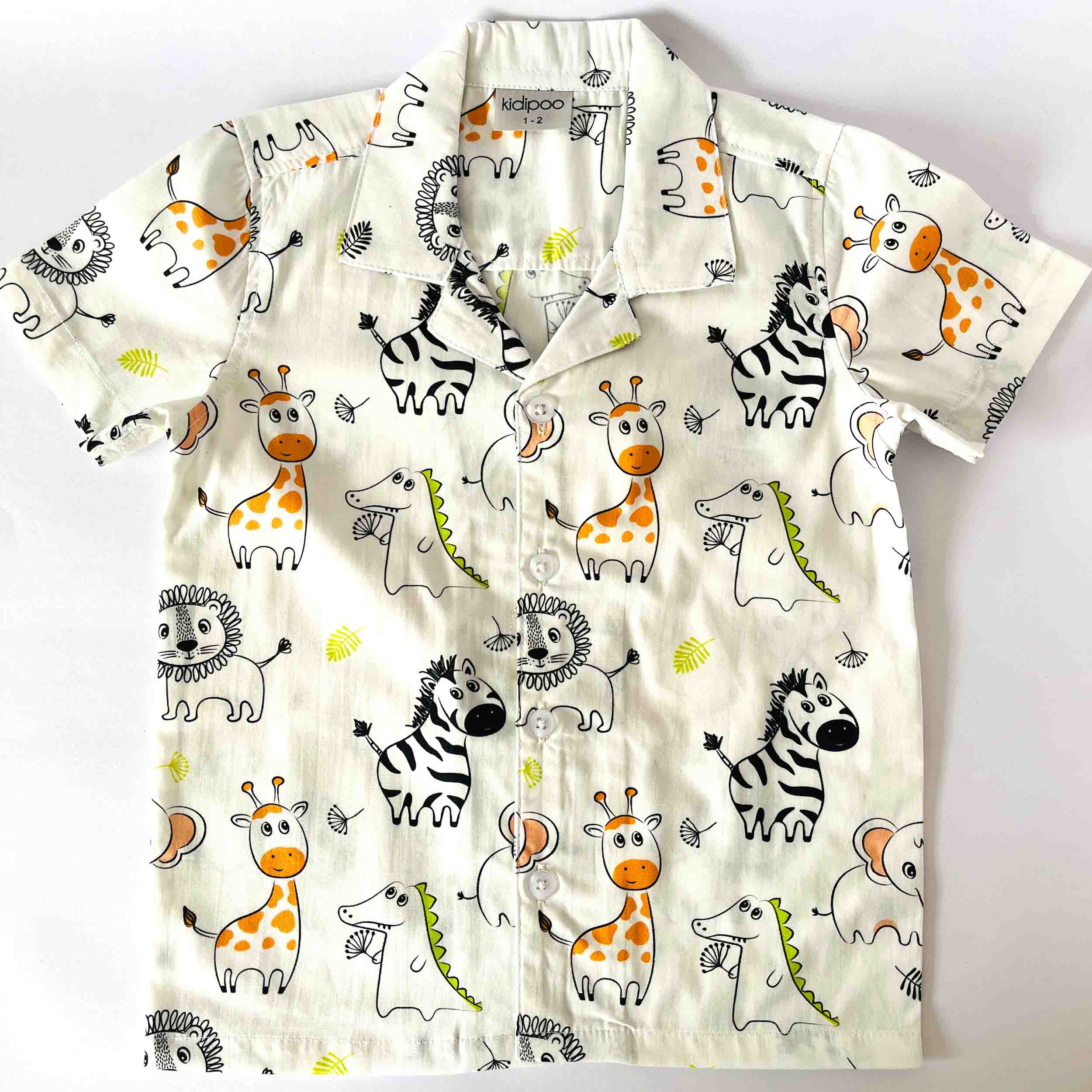 Kids zoo animal print muslin cotton half sleeve front button shirt soft breathable summer coord set top made from 100% premium cotton for boys and girls