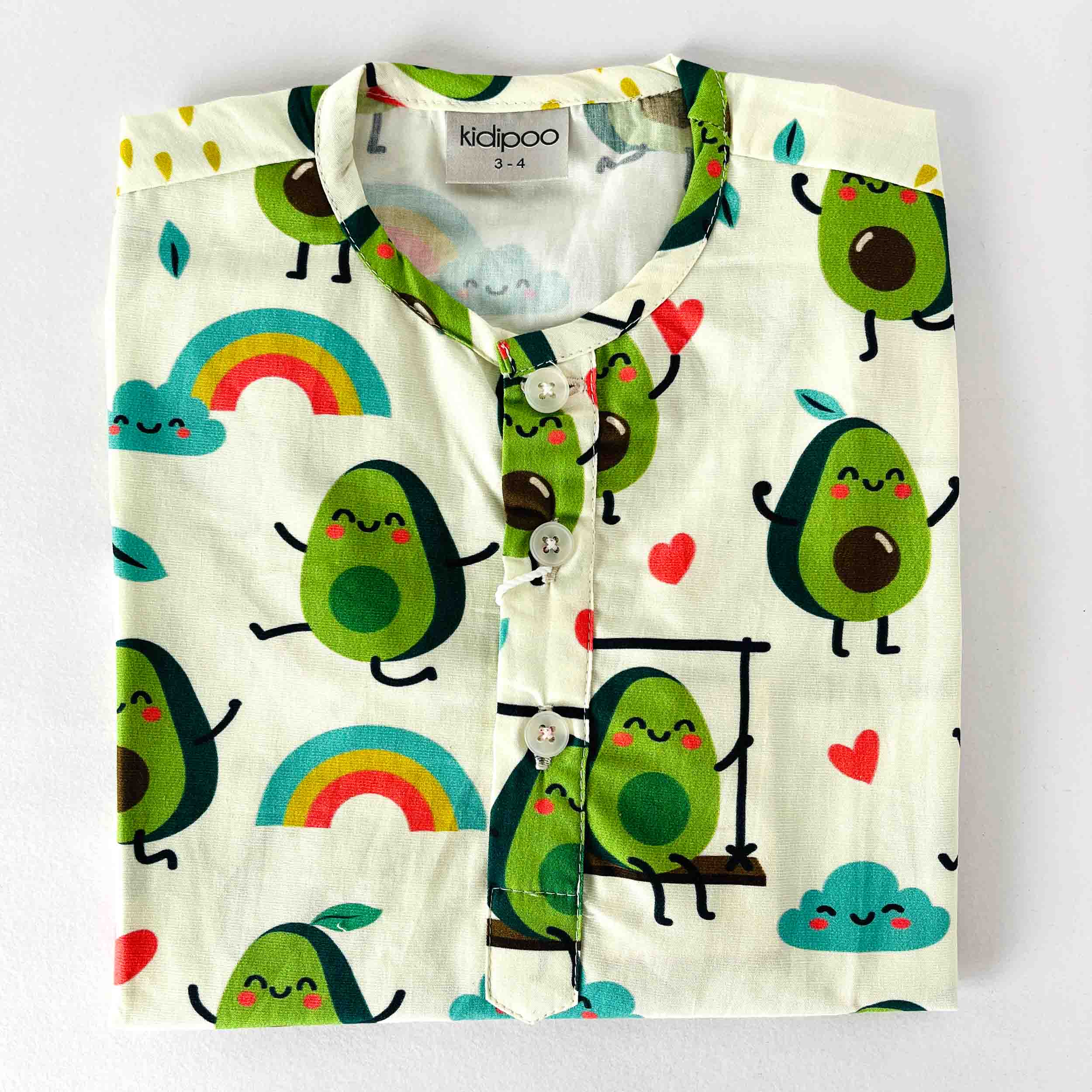 Kids avocado print cotton full sleeve night suit shirt soft breathable comfortable sleepwear top for boys and girls