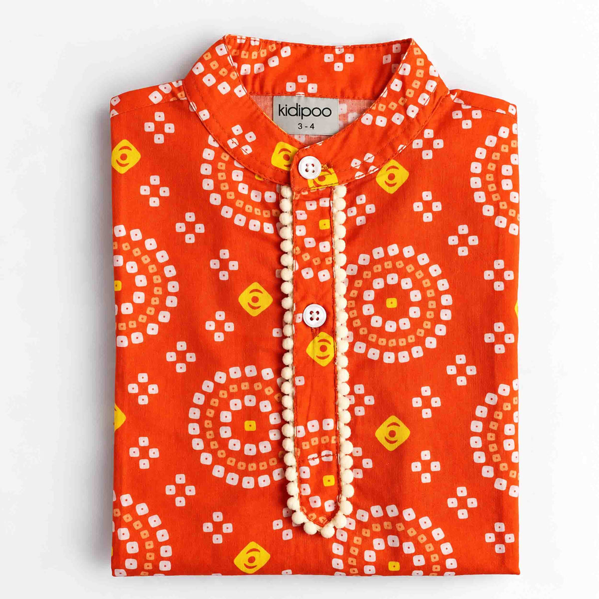 Orange Yellow Round Bandhani Kurta Pajama