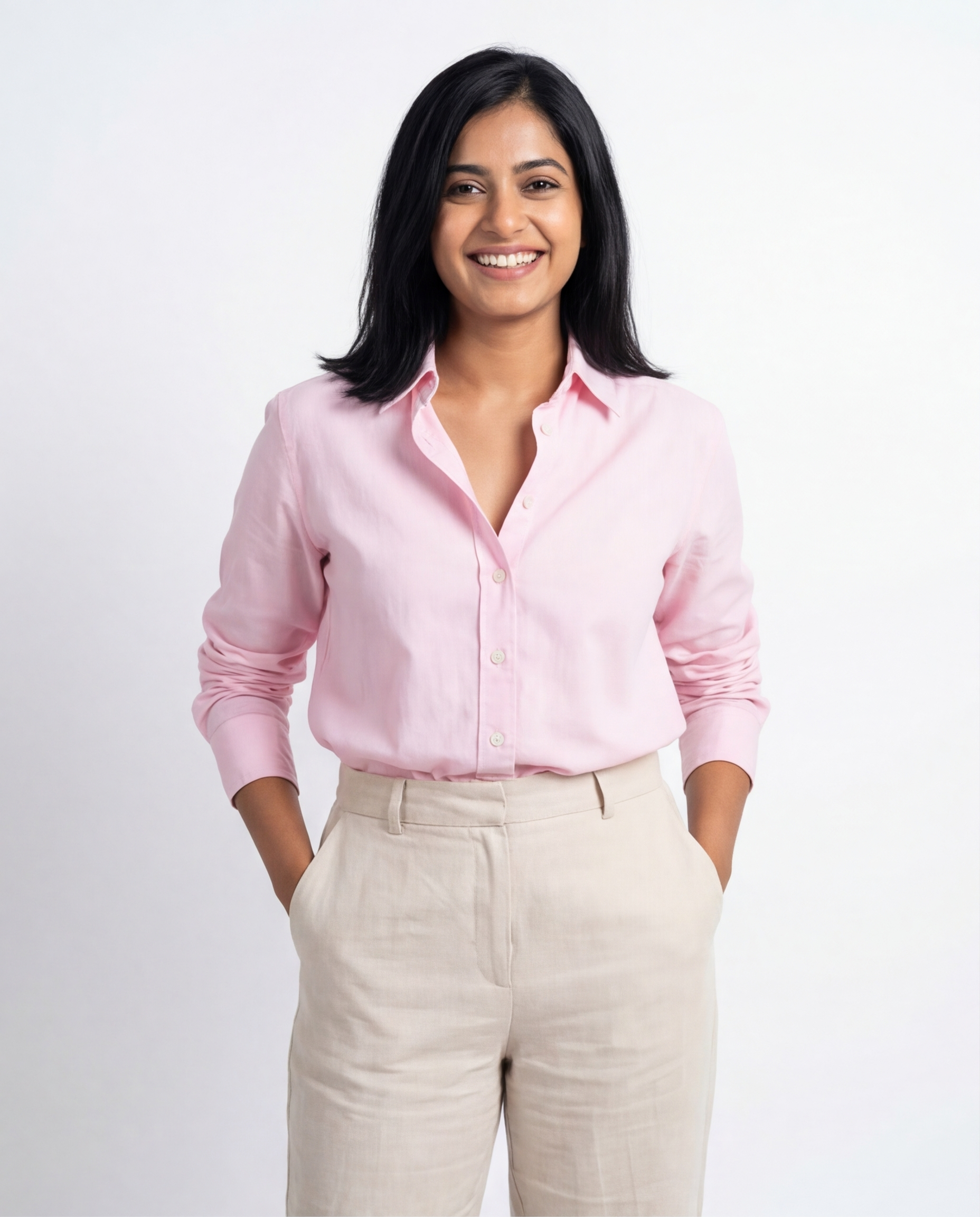 Pink Cotton Linen Womens Shirt