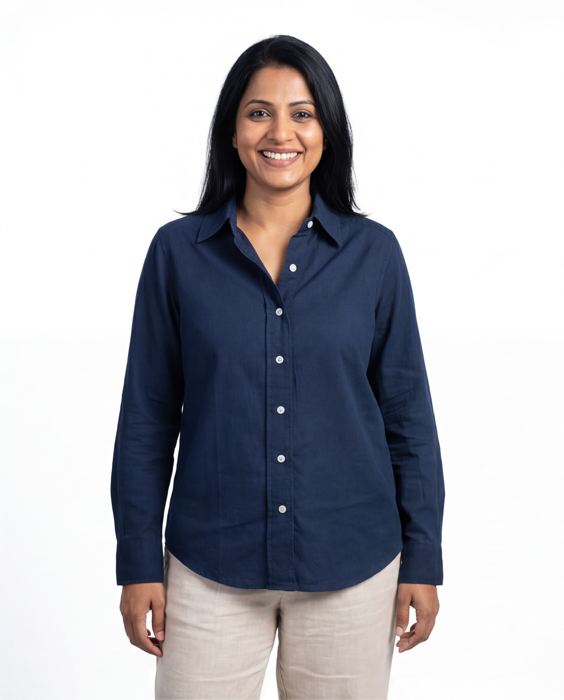Dark Blue Cotton Linen Womens Shirt