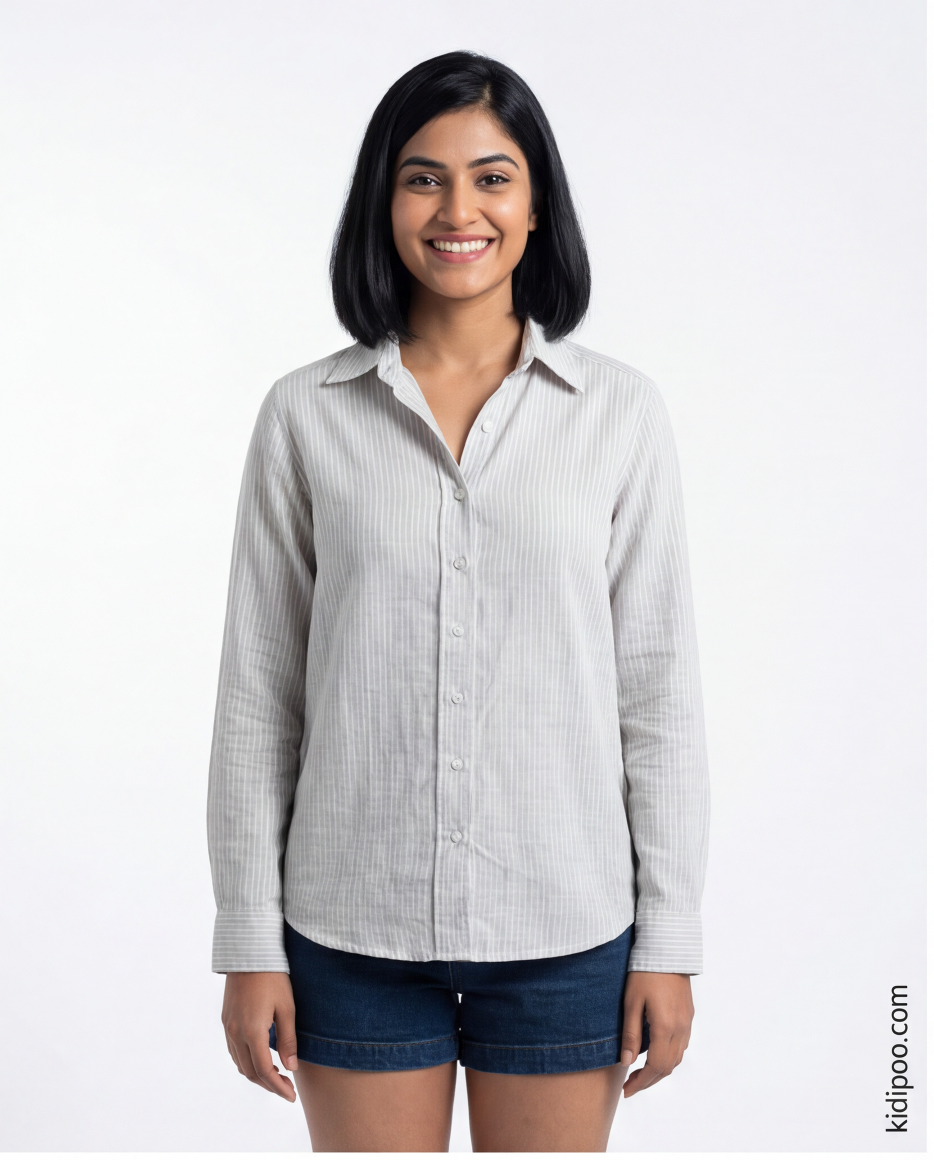 Grey Stripes Cotton Linen Womens Shirt